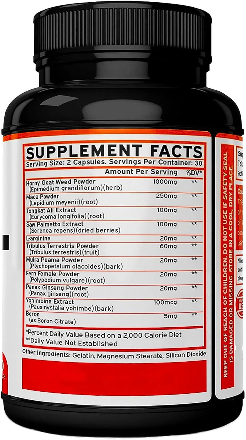 Supplement Horny Goat Weed Capsules Health Herbal Support Stamina Booster Vitamins Energy 100% Natural Men Health Excellent Men