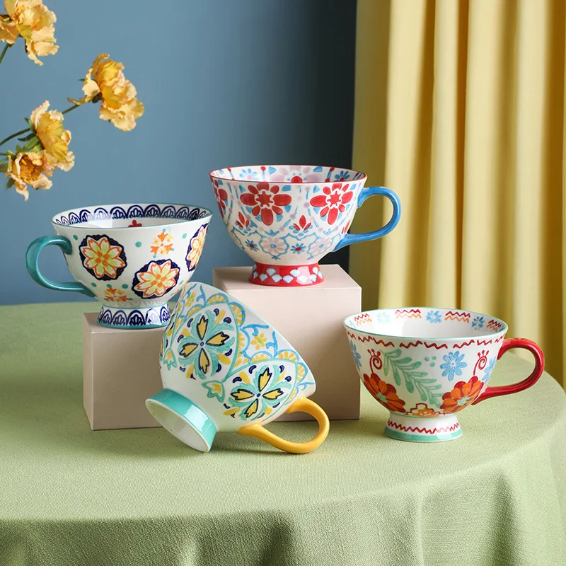 Tazas в деревенском стиле с большой миска ручной росписью творческий керамические кружки для завтрака