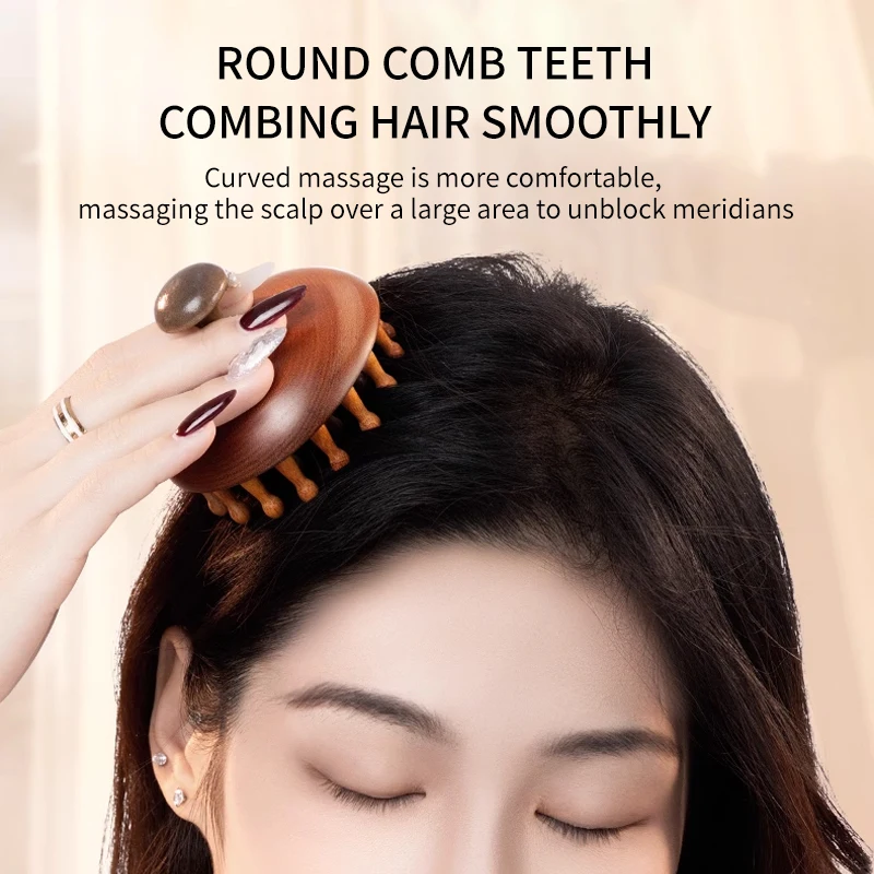 Round Tip Scalp Massager Comb for Dandruff Removal Hair Growth Stress Relax Wooden Scalp Massager
