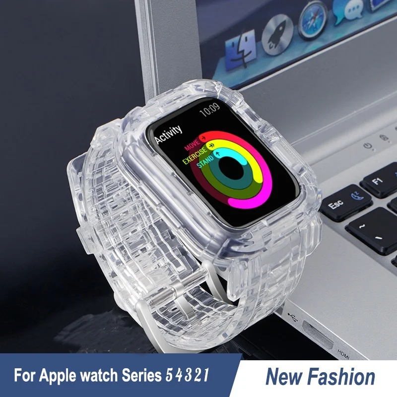  Прозрачный цветной спортивный мягкий ремешок для часов из ТПУ с крышкой apple watch 6 роскошный 38/44 мм