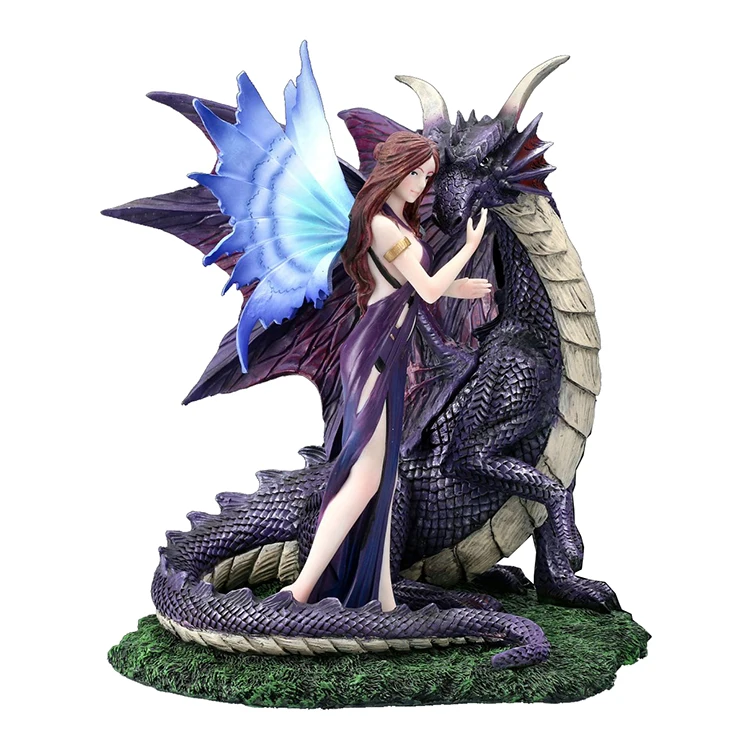 2021 amazon hot selling resin fairy figurine Fairy Companion With Dragon Collectible statue