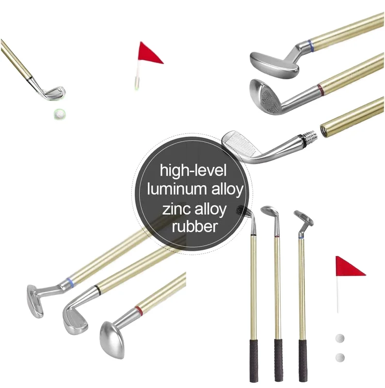 New Golf Set Pen Creative Gift Desktop Simulation Driving Range Mini Golf Ballpoint Pen Golf Club Shape Putter Ball Pen Set