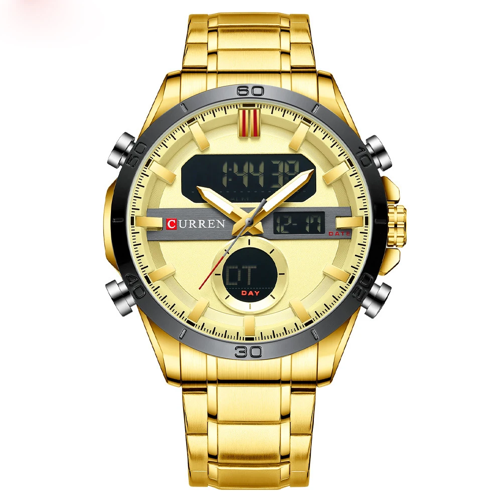 New Fashion Watches Men Curren Brand Waterproof 3 bar Stainless Steel Luminous Led Chronograph Quartz Analog Digital Watch