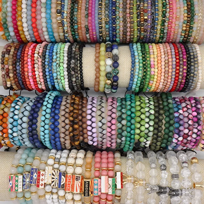 New Design Handmade OEM Healing Bohemia Gemstone Beads Ring Jewelry Woven Natural Stone Custom Logo Women Men Macrame Bracelet