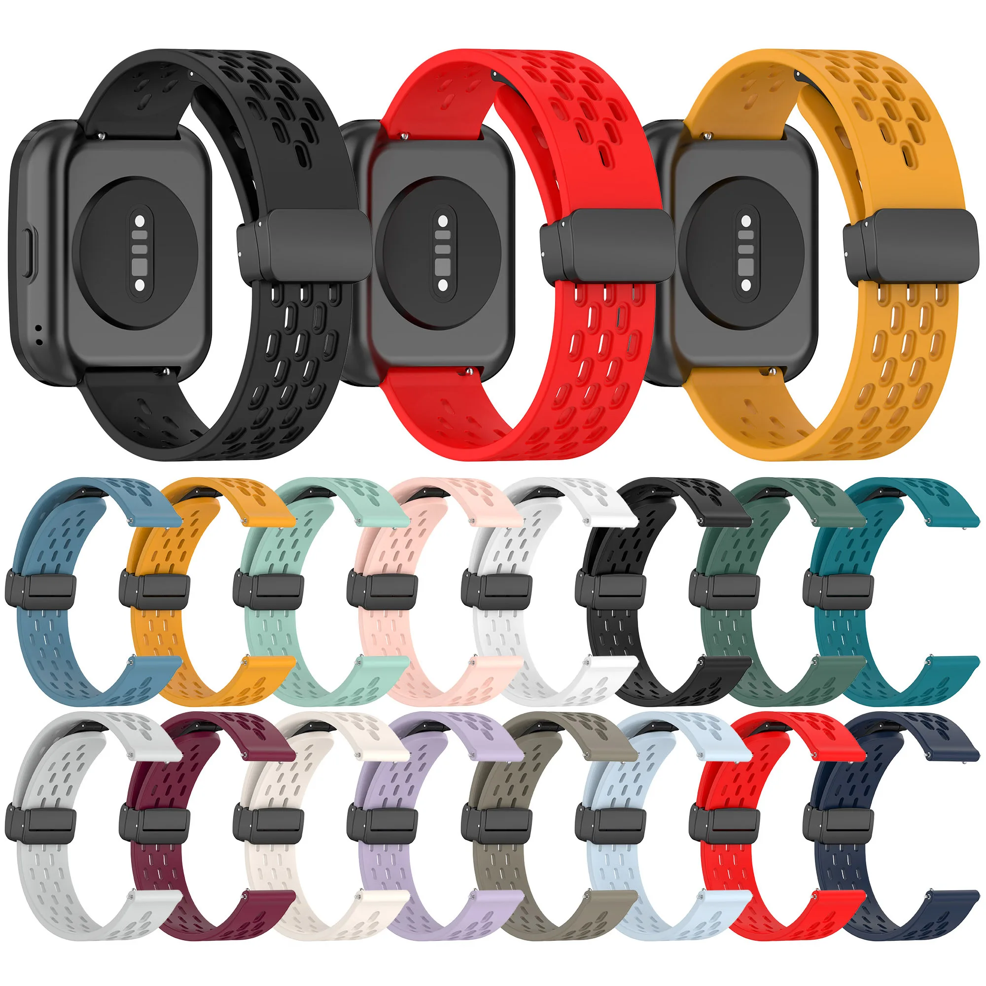 ShanHai 20mm 22mm Folding Buckle Magnetic Buckle Silicone Strap Band For Huami Amazfit GTS 4 mini 3 2 2e GTS2 GTS3 / Bip 5 3 S U