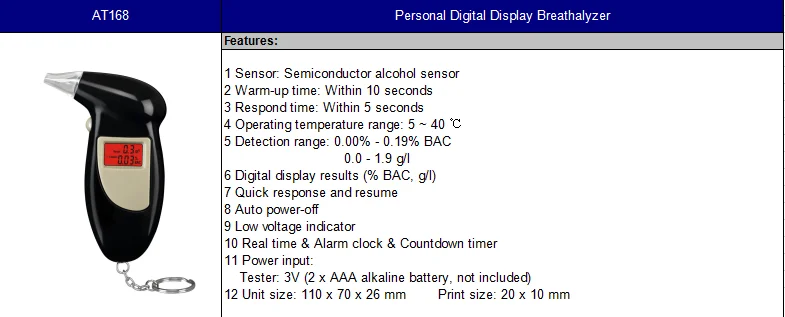 lcd digital breath electrochemical alcohol tester breathalyser mouthpieces only