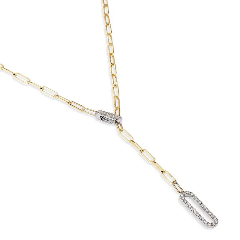 Gemnel s925 Silver Platinum Plated and  Diamond Paperclip Lariat Necklace in 14K Plated Gold Necklace
