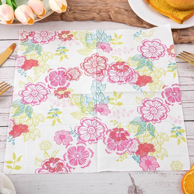 20Pcs/Pack Rose Floral Table Decoupage Paper Napkins Flower Napkin Paper Tissue for Wedding Party Supplies Wholesale