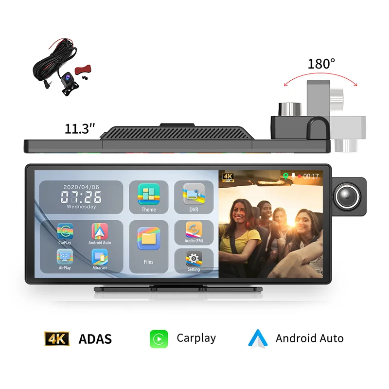 11,3 дюймов 4K зеркало заднего вида камера Wifi Bluetooth ADAS Автомобильный DVR IPS беспроводной CarPlay & Android Auto 3-канальная записывающая видеорегистратор