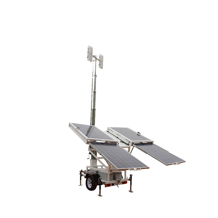Work Site Led Flood Light Portable Vehicle Mounted Solar Generated Mobile Solar Light Tower