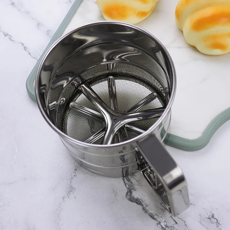 Semi-automatic Hand Press Flour Sifter Stainless Steel Fine Mesh Powder Sieve Cooking Baking Accessories