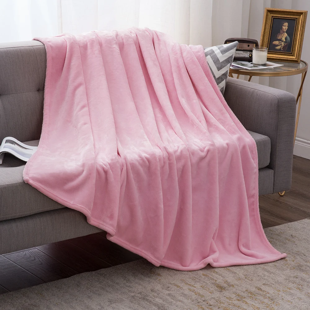 Mulan Wholesale Super Soft Polyester Fleece Blanket Other Korea Flannel Blanket Warm Throw Blanket for Winter Pink Color