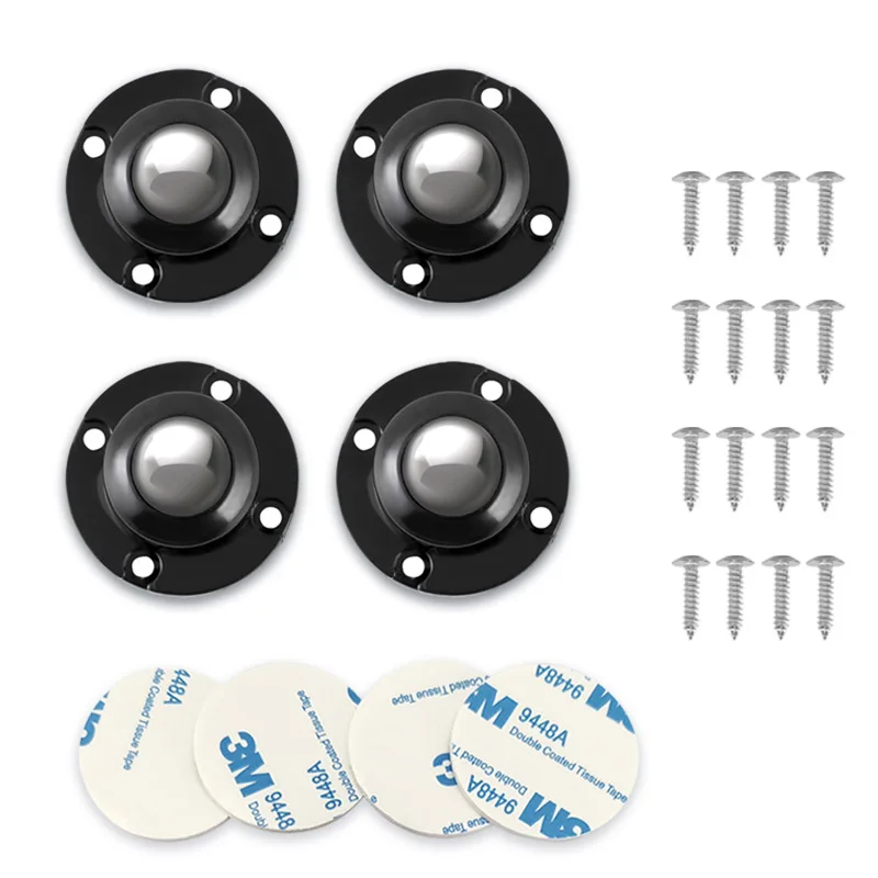 4 Pack Self Adhesive Stainless Steel Rollers Low Profile Swivel  Furniture Caster Wheels