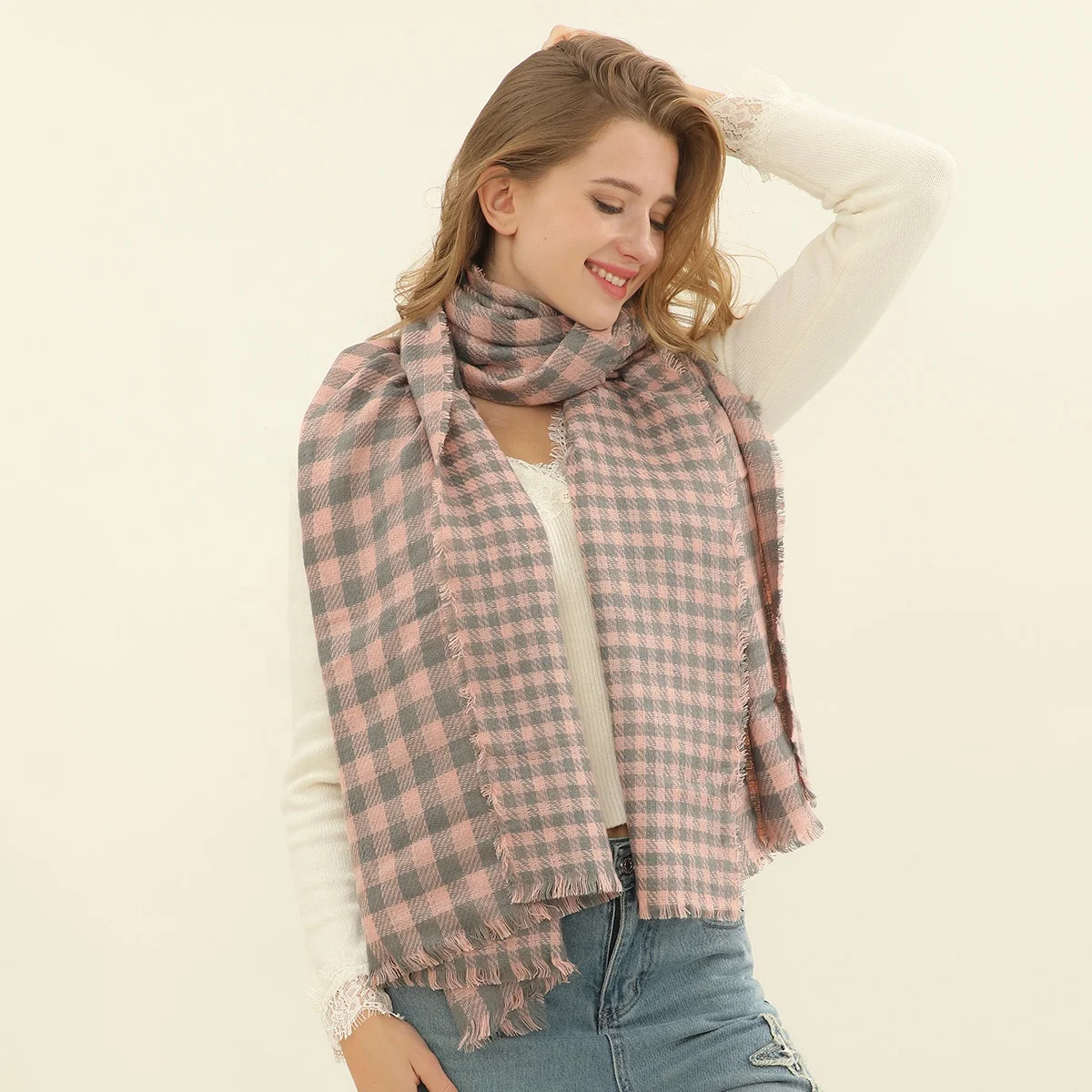 Korean Style Cashmere Shawls Plaid Scarf Women