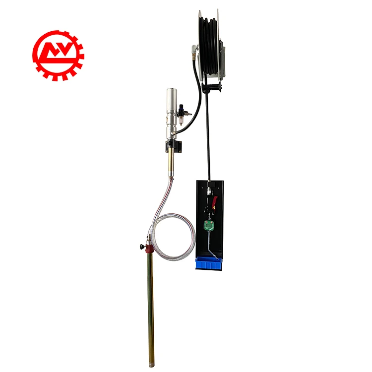 Wall Mount Pneumatic IBC Tank Barrel Lubricating Oil Drum Pump with Hose Reel Counter Meter