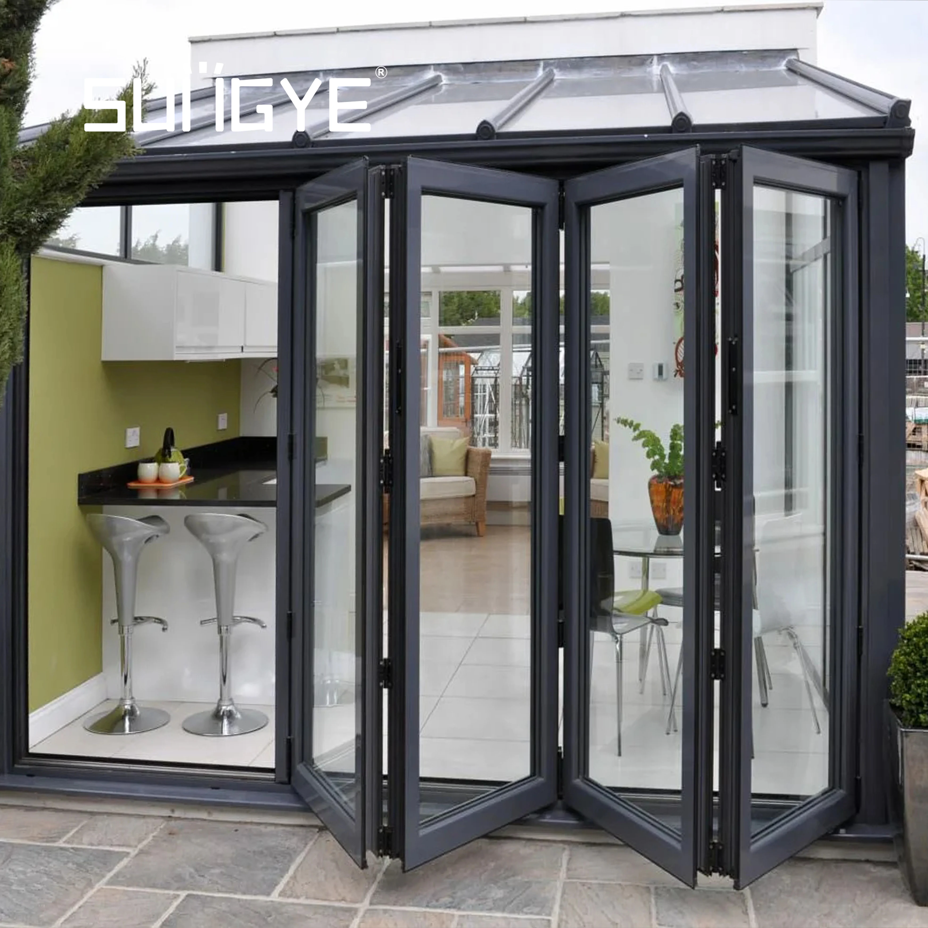Frameless glass kitchen bedroom pocket office patio accordion glass doors folding door with louvers screen