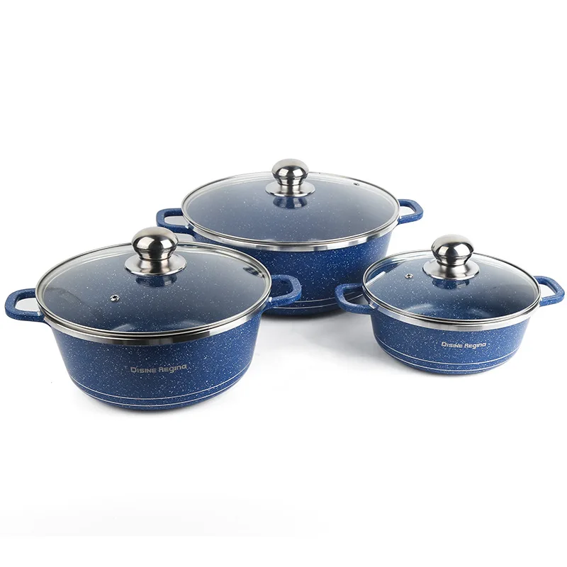 Wholesale High QualityCook Dinnerware Cooking Pot Set Cookware Granite Soup & Stock Pans 6pcs Aluminium Granite Cookware Set