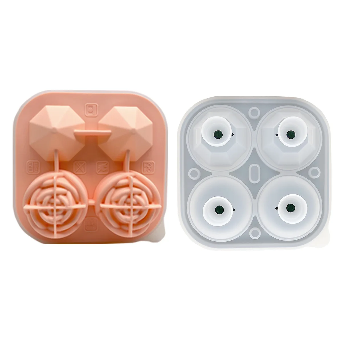 Diy Wholesale Custom 4 Cavity Silicone Ice Cube Trays Whiskey Rose Ice Ball Maker Mold With Lid
