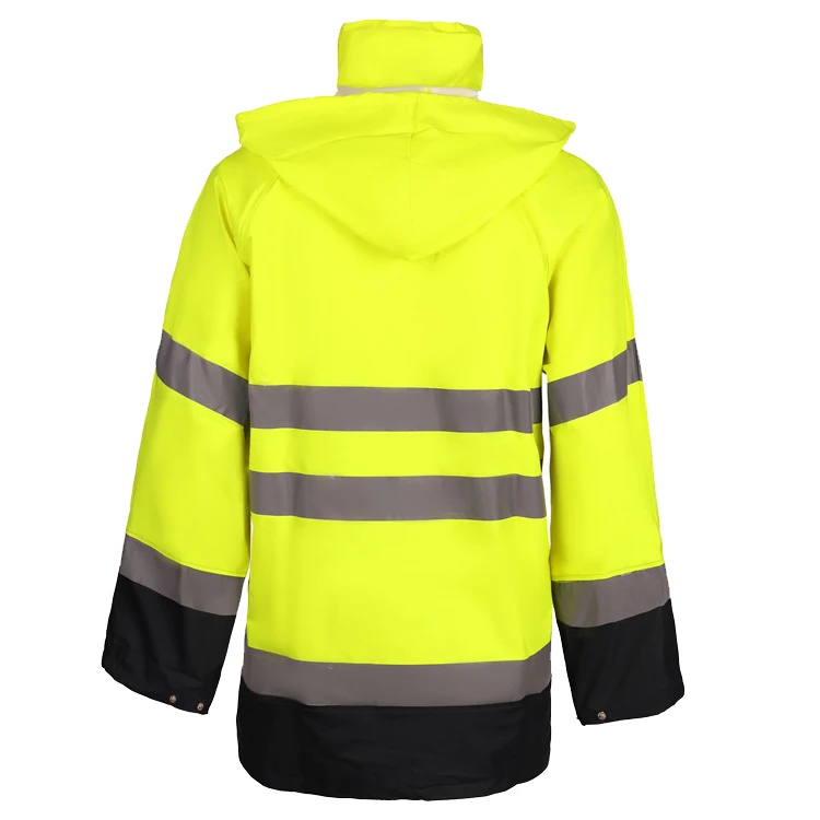 Hot sale PU raincoat for worker  reflective waterproof rain coat safety rain jacket and pants