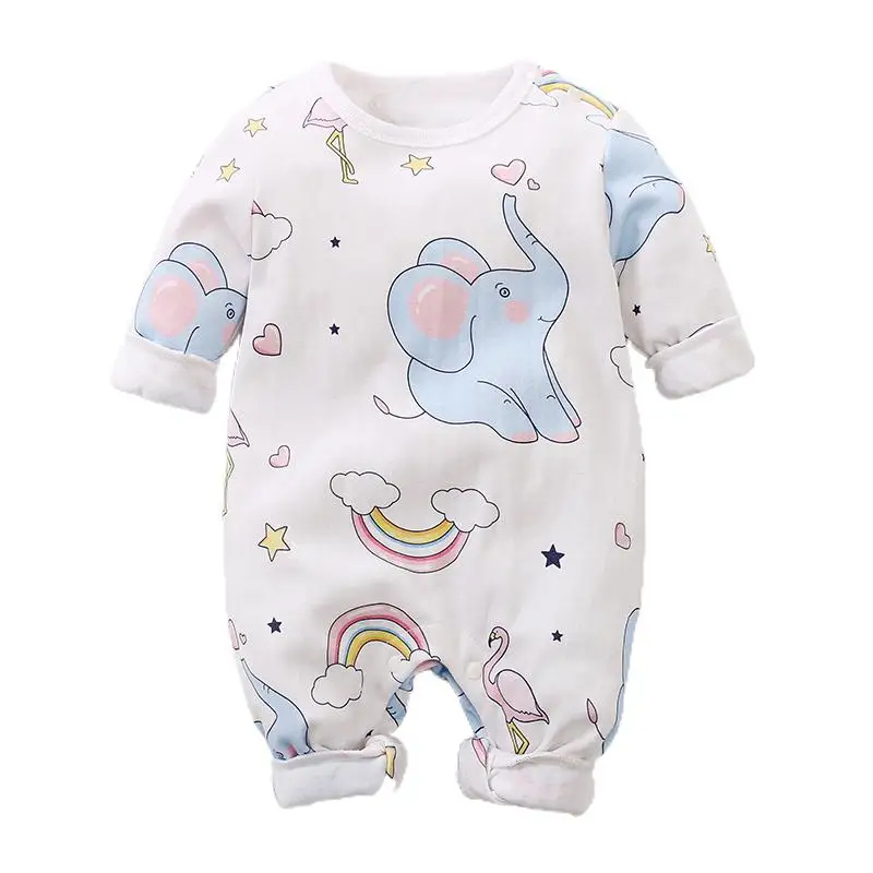 Spring 2021 new styler 100% cotton long sleeve round collar cute elephant baby climbing clothes, retail and wholesale.