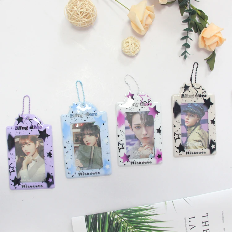 Custom Kawaii Photo Card Holder Love Heart Hollow Idol Keychain 3 Inch PVC Kpop Photocard Holder