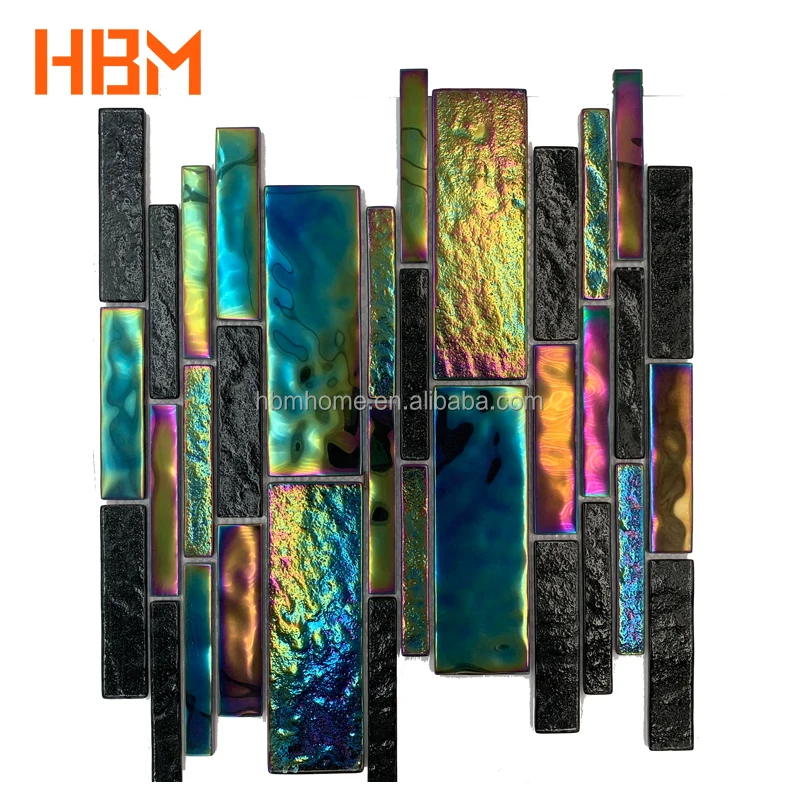 HBM  Wholesale Materials Suppliers Swimming PooL Bathroom Floor Tile Iridescent Glass Mosaic