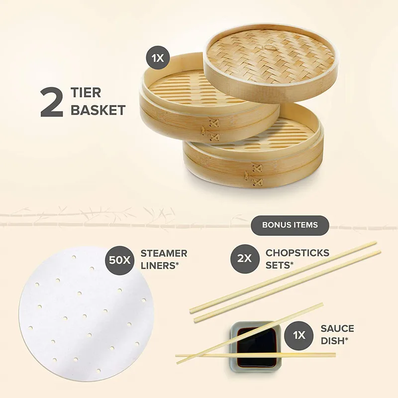 Home Natural Bamboo 10 inch Steamer Basket Food Steamer traditional Dumpling Steamer for vegetables meat