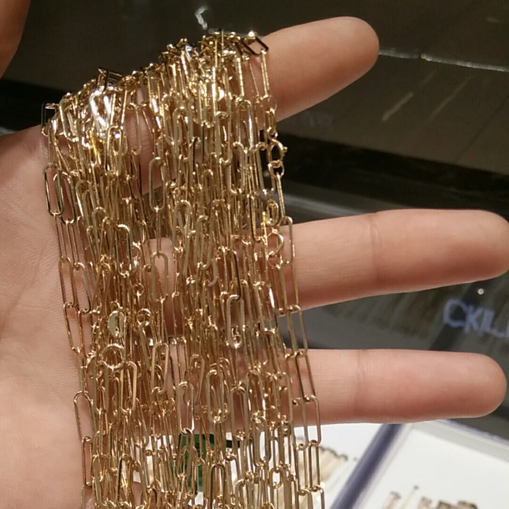 Real Solid 14k Gold Jewelry Making Supplies Au585 New Desgin Women Cable Chain Necklace Genuine 14ct Paper Clip Chain