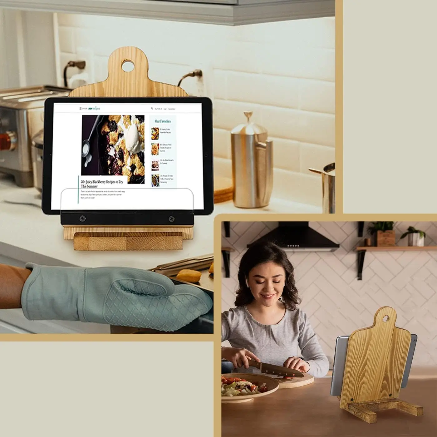 Portable Lightweight Bamboo Desktop Book Holder with Paper Clips Adjustable Cookbook Tray for Home Reading Display