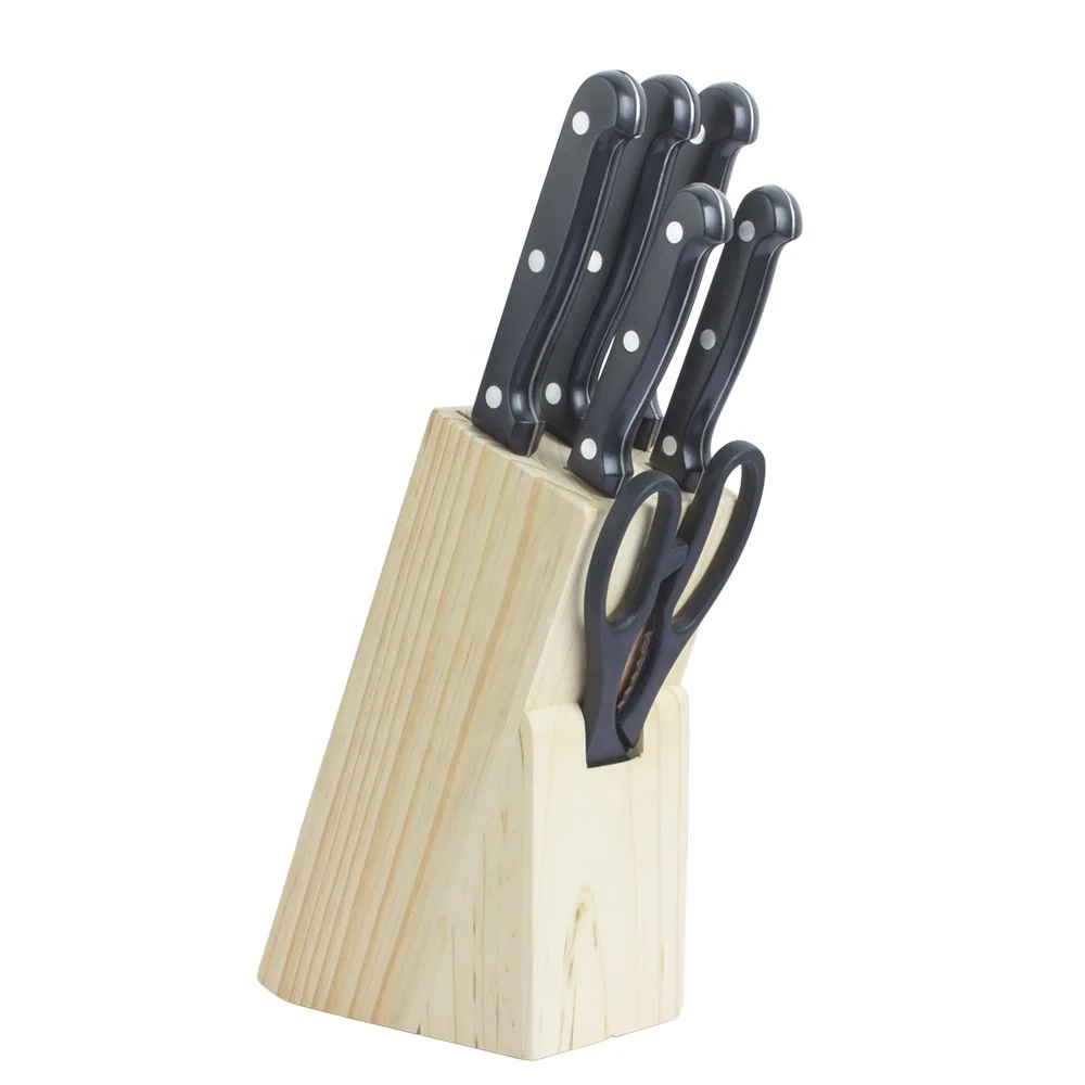 Durable Stainless Steel wholesale promotional 7pcs cheap Kitchen Scissor Fruit and Meat Knife Fishing knife set with wood block