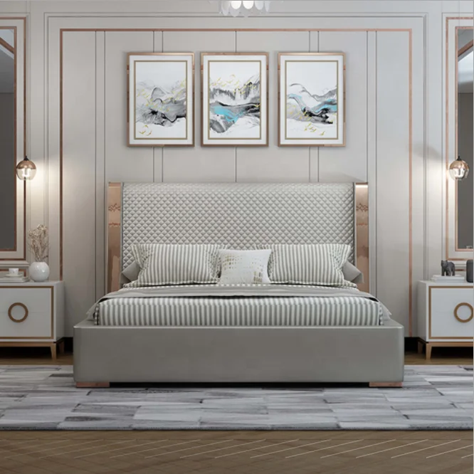 Luxury Home bedroom sets  high back headboard  leather modern queen size bed  double bed design furniture