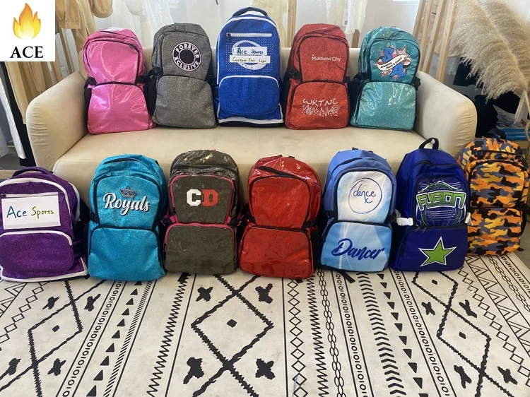 Ace Sports Glitter backpack custom fashion travel backpack for cheerleading girl team cheer glitter backpacks with rhinestones