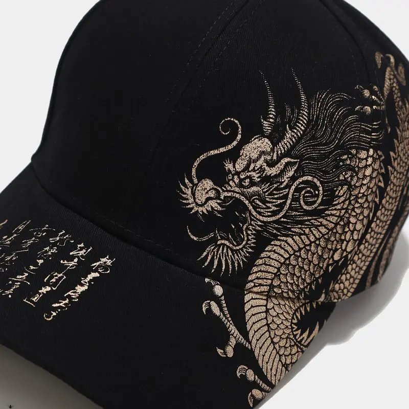 Fashion Chinese trending dragon tattoo gold foil print baseball cap mens  trucker hat gorras personalizadas