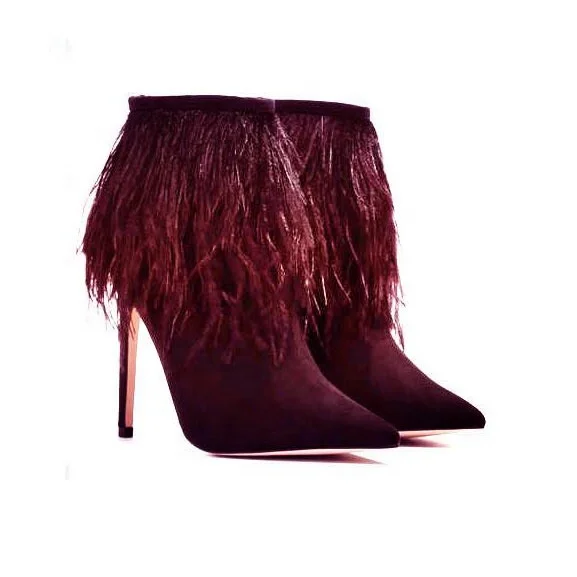 Anmairon on sale feather design women boots pointed toe high heel ankle boots