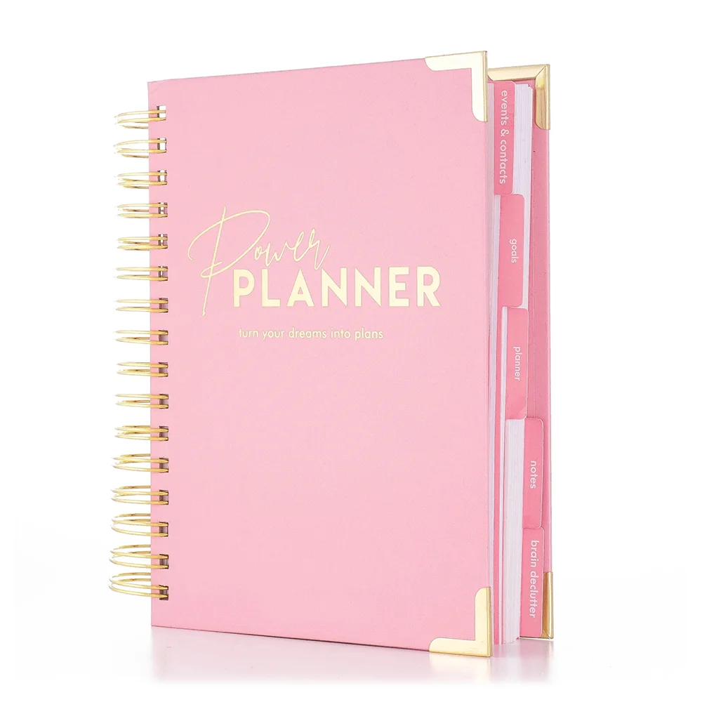 Professional planner supplier custom printing undated non dated daily spiral planner calendar notebook with pocket and sticker