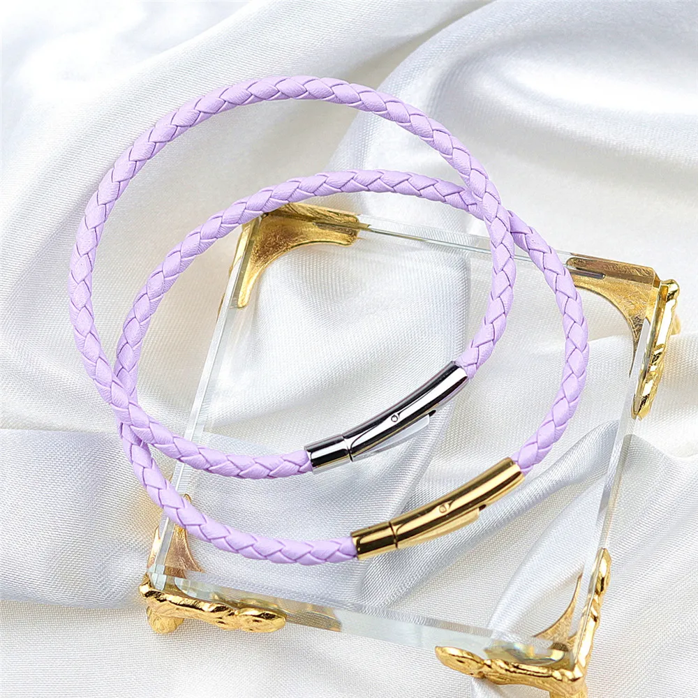 OYA genuine leather bracelet series Fashion light purple color braided leather bracelet women jewelry