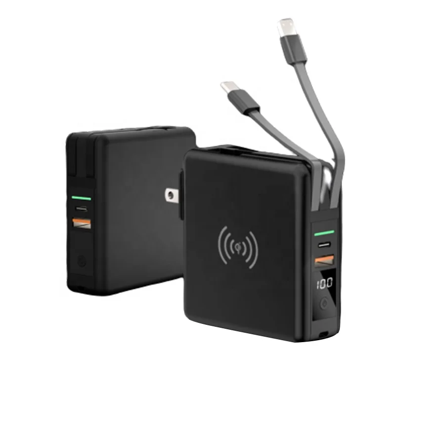 Alibaba, золотой поставщик, высокое качество, 10000 мАч, PD20W, быстрый беспроводной внешний аккумулятор с 3 в 1, встроенный кабель бесплатно для Iphone 12