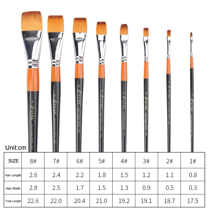 Набор художественных кистей для рисования с короткой ручкой и плоским золотым синтетическим ворсом