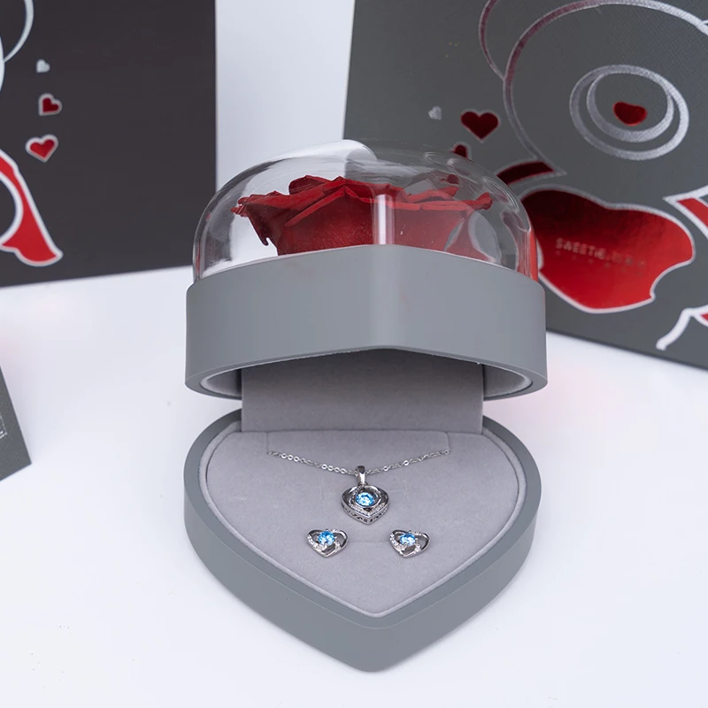 DIY enchanted  preserved rose than smell good in heartshape gift box for valentine day gift preserved rose in jewel box