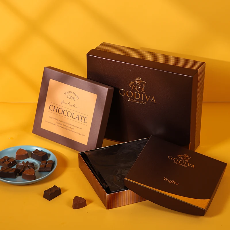 Custom logo Luxury 12 Pcs Mini Drawer Black Truffle Chocolate Dessert Gift Packaging Box With Pvc Insert