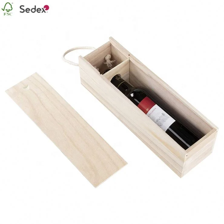 
Hot Sale Good Quality Single Bottle Wine Wooden Box With Angled Lid 