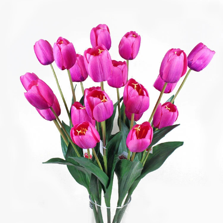 Qihao Lifelike 3 Heads Silk Artificial Tulips Flowers with PU Real Touch Leaf for Home Office Wedding Decoration