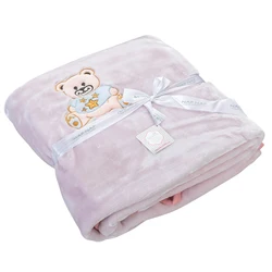 OEM Design Solid Embroidery 2 Plys Flannel Fleece Baby Blanket Sherpa Fleece Kid Children Warm Polyester Fabrics Throw