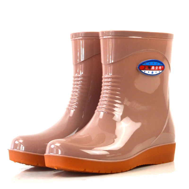 Обувь для отдыха женская обувь на низком каблуке с круглым носком; Обувь из водонепроницаемого материала; Сапоги-трубы средней длины резиновые непромокаемые сапоги из искусственной кожи; Оптовая продажа