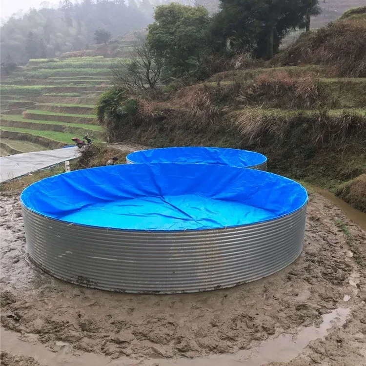 Round hot galvanized steel flexible fish farm pond with PVC and HDPE lining