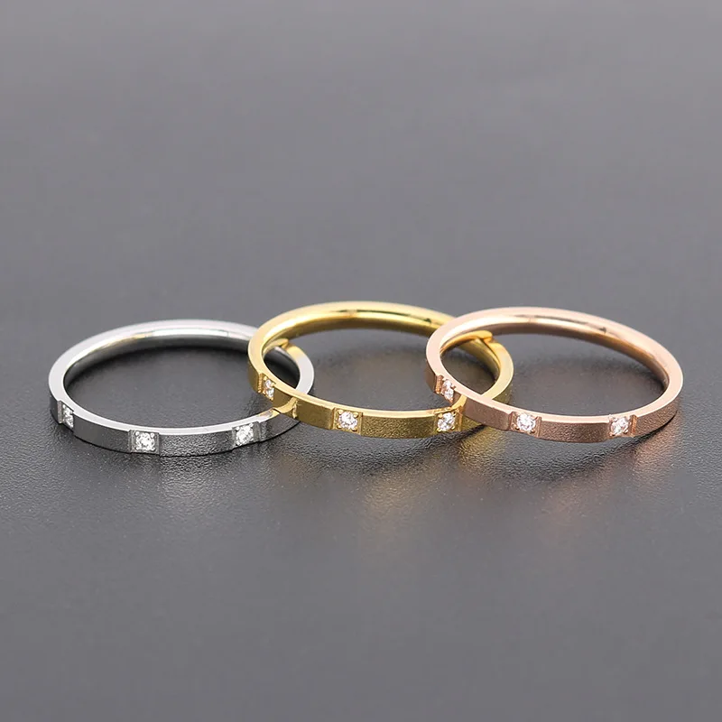 trendy custom zircon diamond stainless steel jewelry couple wedding rings