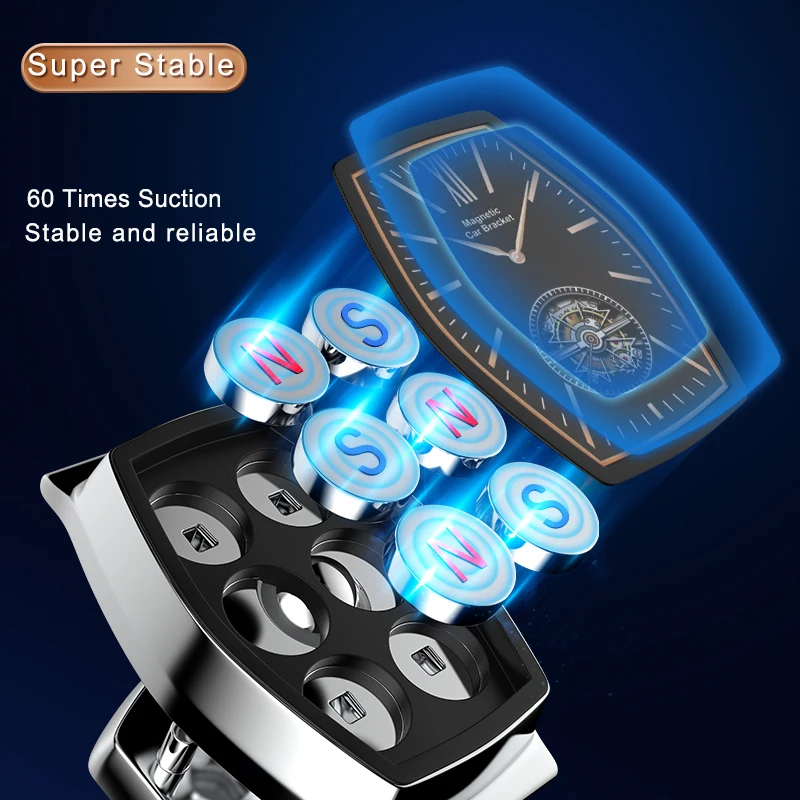 Hot New design high quality car clock phone holder 360 degree rotation super magnetic table bracket cellphone mini stand for car