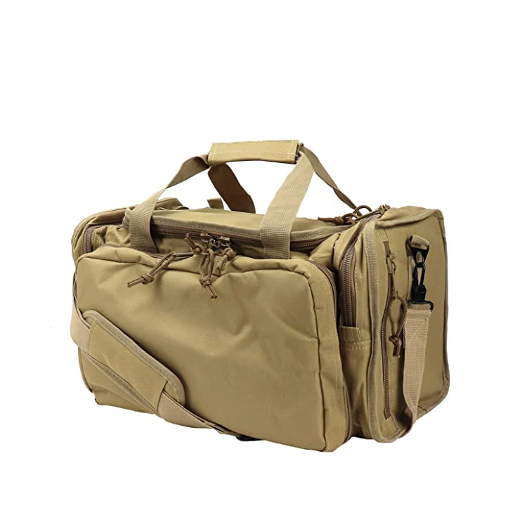 Tactical Range Bag with 9 Compartments and 2 Removable Pistol Pouches, Duffle Bag for Shooting, Hunting, or Traveling
