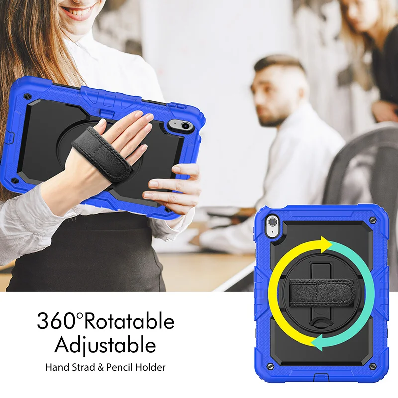 For iPad 10th Generation 10.9 inch 2022 silicone shockproof case with shoulder trap built in screen protector film rugged cover