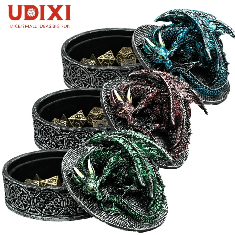Udixi Retro Dragon Resin RPG Board Games custom made Dice Box Dice Case